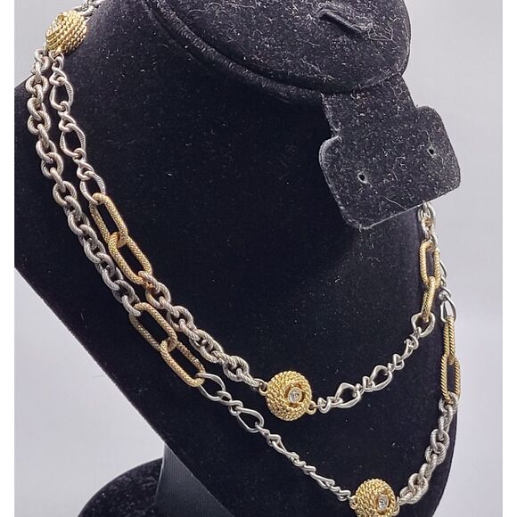 Ann Taylor Loft Chunky Thick Chain Silver Gold tone Ball Station Necklace 37in - Picture 3 of 5